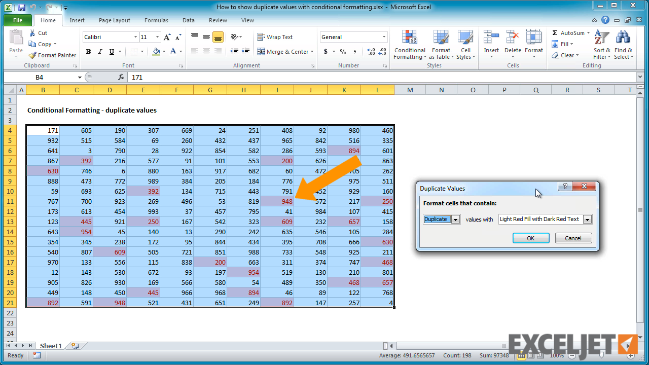 Excel Tutorial How To Show Duplicate Values With Conditional Formatting 